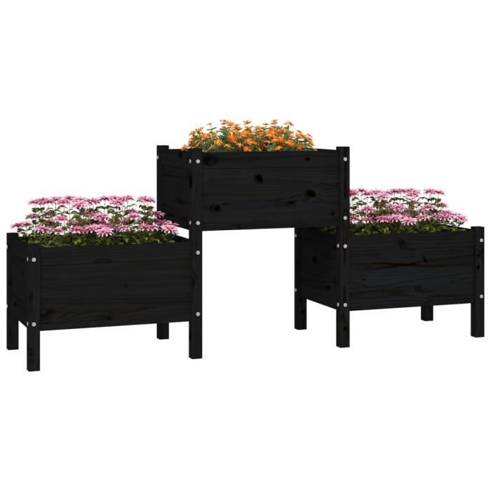 822251 vidaXL Jardinière Noir 178,5x44x75 cm Bois massif de pin