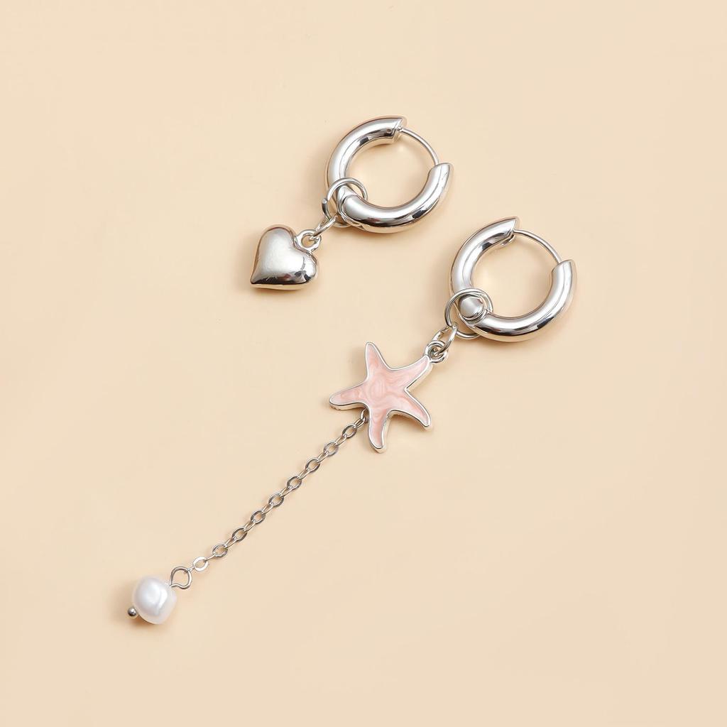 European & American Luxurious Heart & Star Flower Drop Earrings with Ear Cuffs