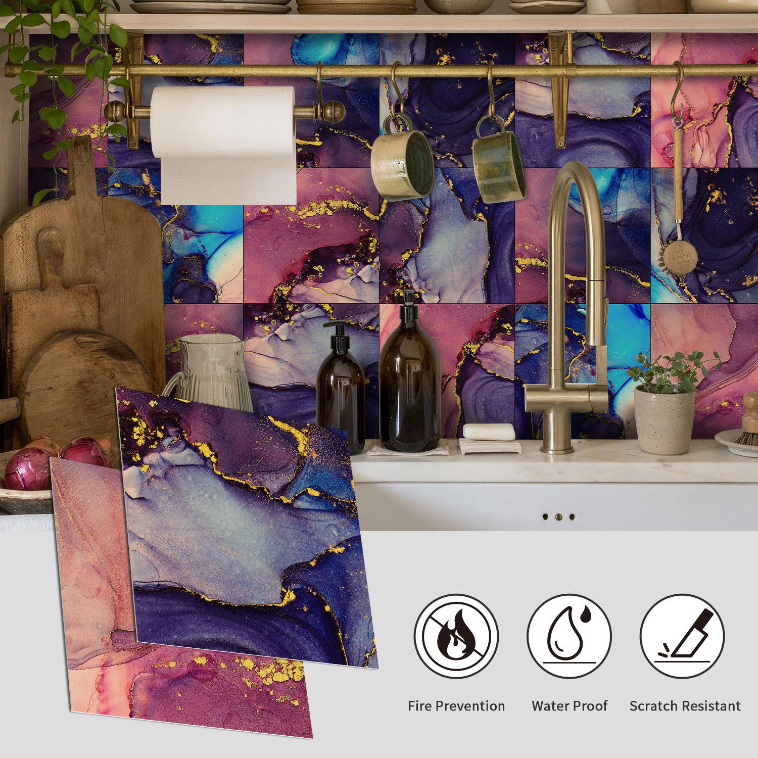 

Self-Adhesive Wall Sticker Kitchen Bathroom Waterproof And Oil-Proof Crystal Tile Sticker Marble Pattern Home Decoration Wallpaper 15CMx15CMx8PCS