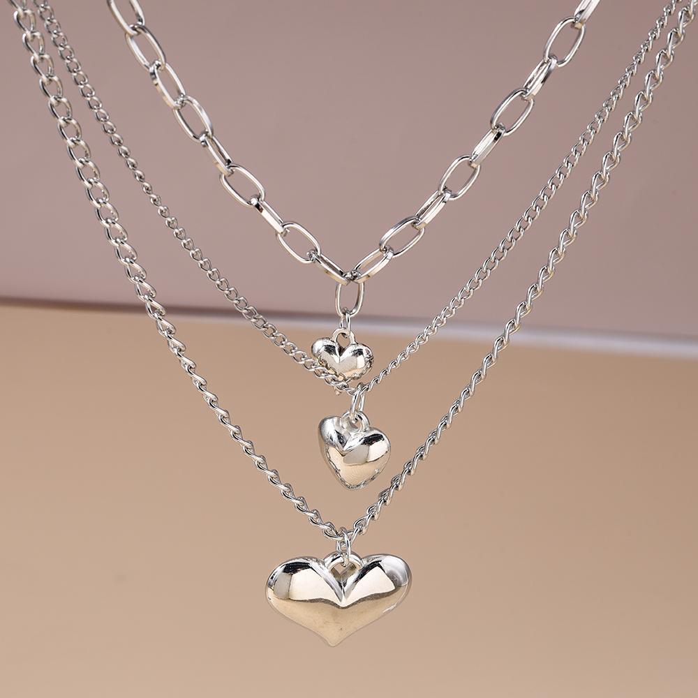 Cute Alloy Love Heart Pendant Necklace Multilayer Choker Necklaces Chain Women Wedding Bridal Jewelry Gift