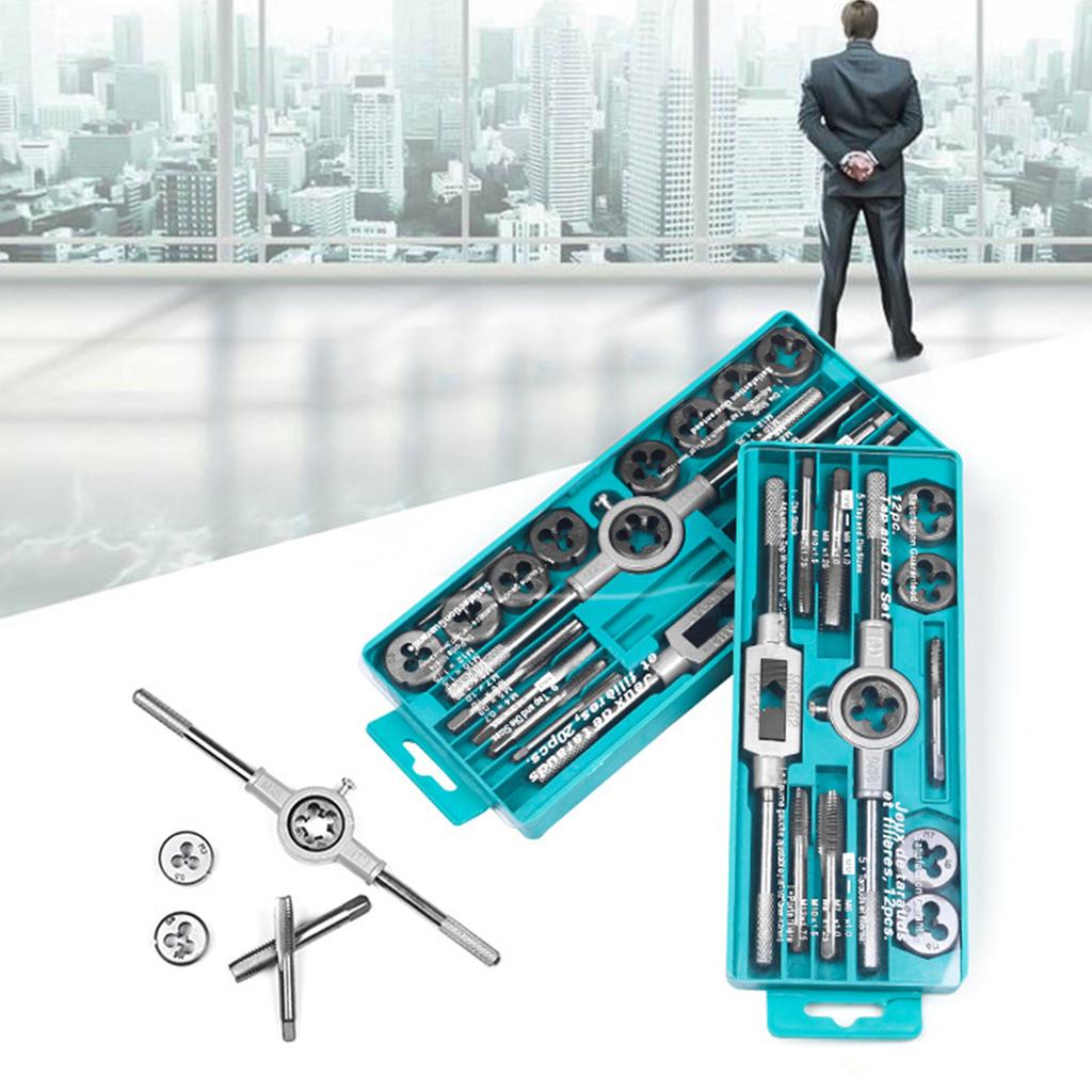 12/20PCS Tap and Die Set Metric Wrench Cut M3-M12 Hand Threading Tool Tungsten Carbide Tap Die Screw Thread Tool Bit Set