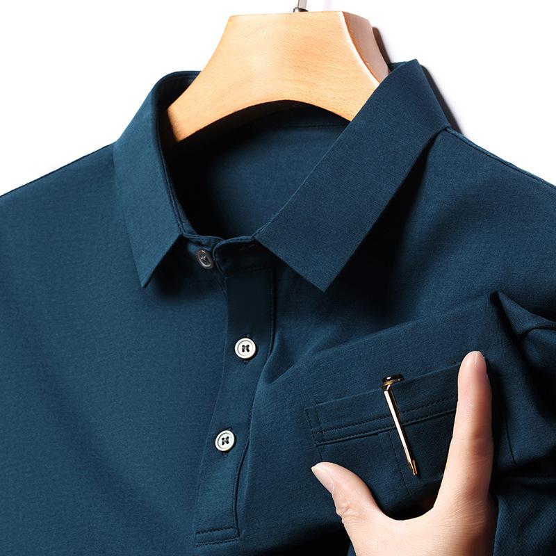 

Рубашка поло с лацканами, футболка с короткими рукавами, мужская легкая рубашка в зрелом стиле, однотонная, деловая, повседневная, нижняя рубашка 4XL