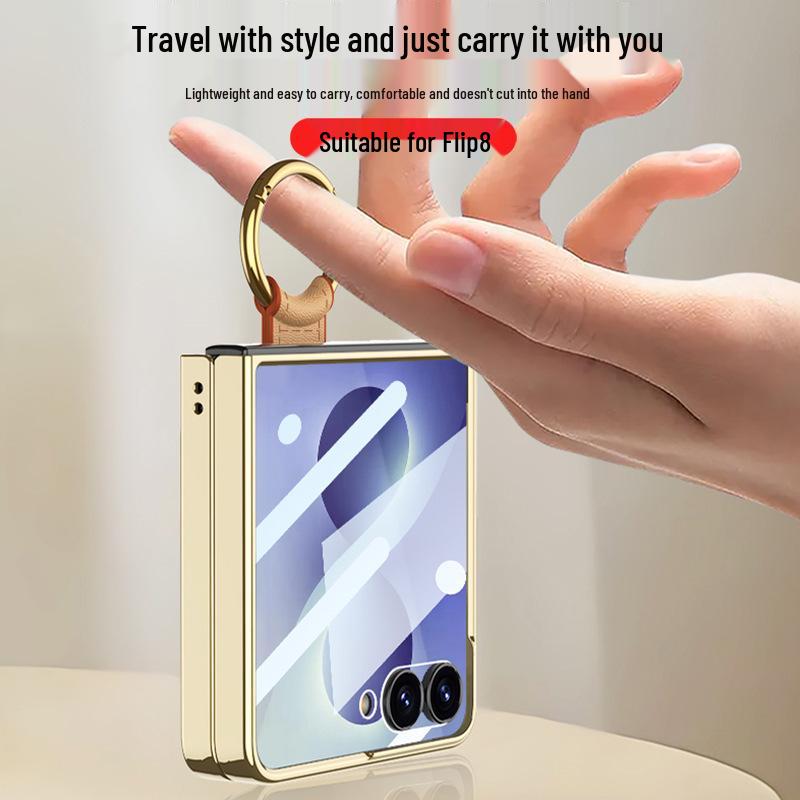 Samsung Z Flip 8 Electroplated Retro Leather Case with Lanyard and Ring Holder