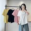 2025 Women's Plus Size Short-Sleeve Pleated T-Shirt with Irregular Waist and Round Neck