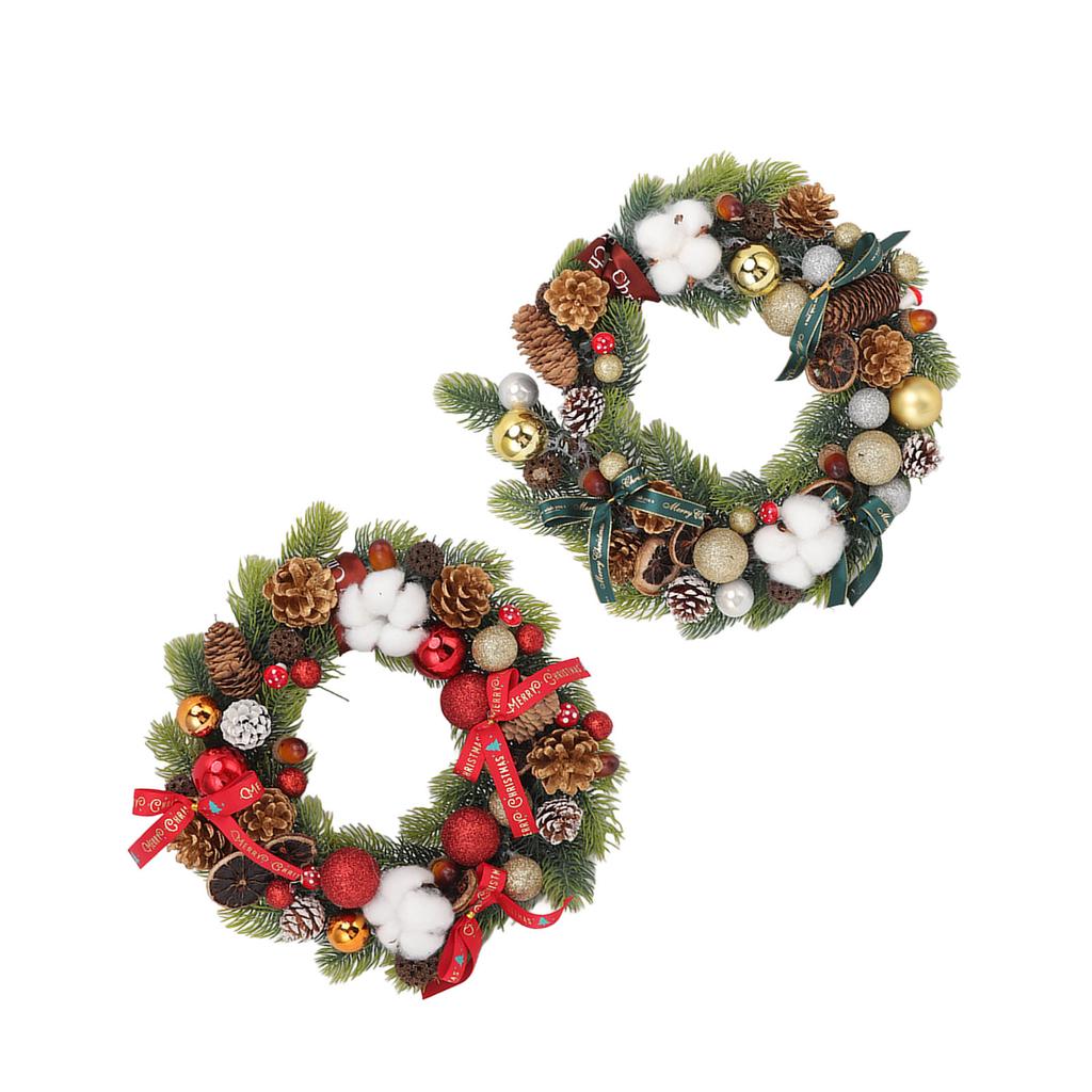 Christmas Pinecone Wreath with Cotton Balls Festival Front Door Hanging Garland for Home Decoration