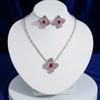 European Style Zircon Four-Leaf Petal Necklace & Earrings Set