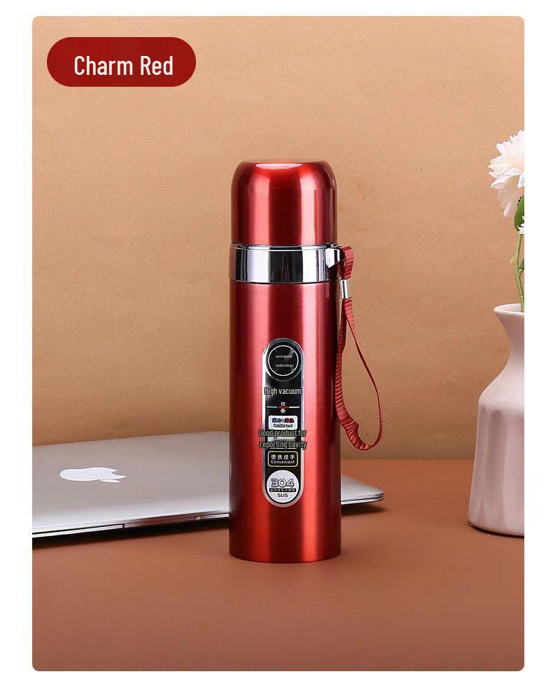 304 Stainless Steel Bullet Thermos 500ml with Lanyard, Insulated Engraved Water Cup for Business or Office Gift