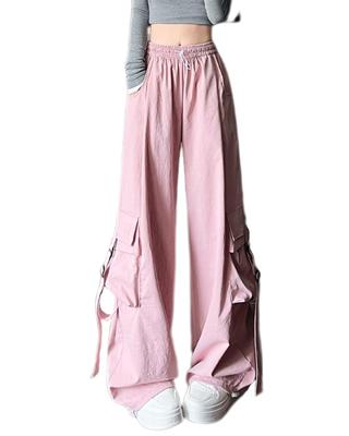 HIMATI Cargo Long Wide Leg Cargo Pants with Loose Hip Hop Stylish Bottoms Pink Large Women's Pants, Pants, Pockets, Fit, Dance, - -