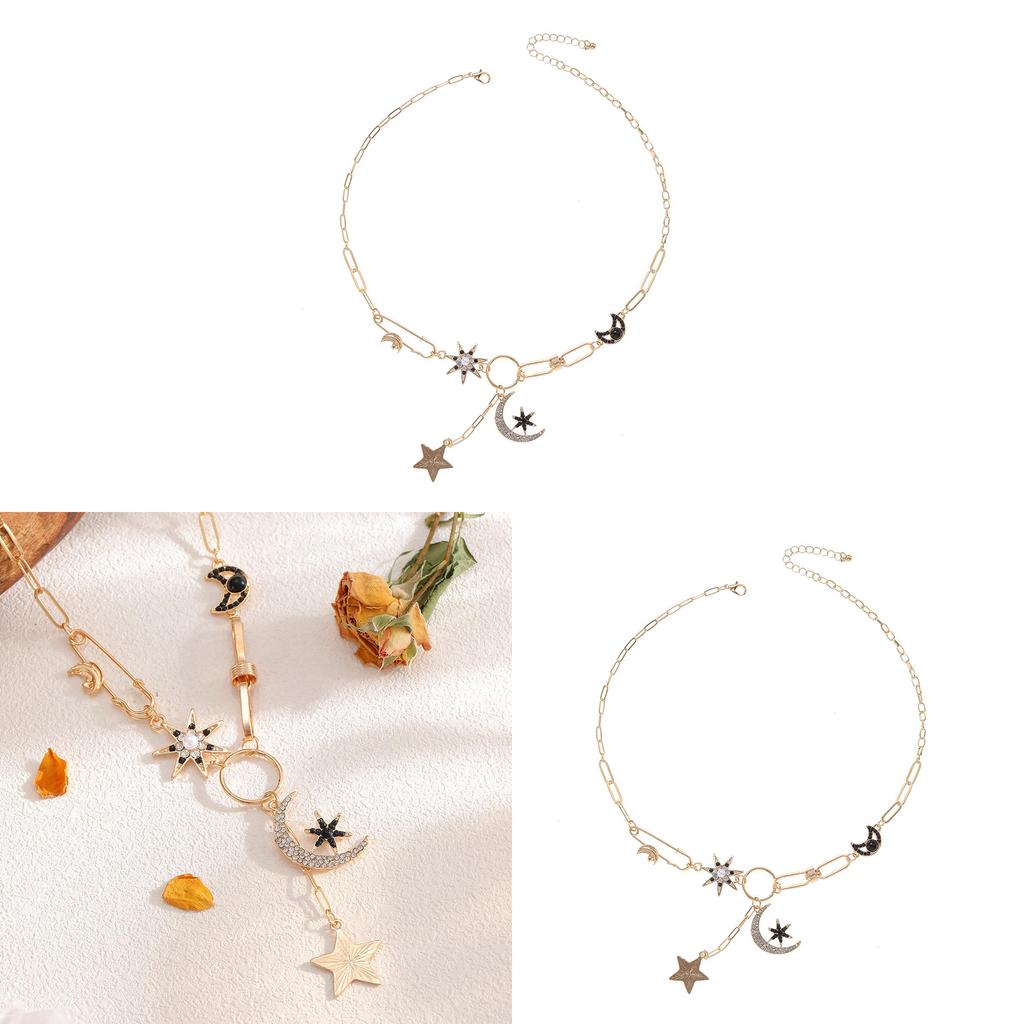 Moon And Star Pendant Necklace For Women In Zinc Alloy With Multilayer Design For Fashion Statement