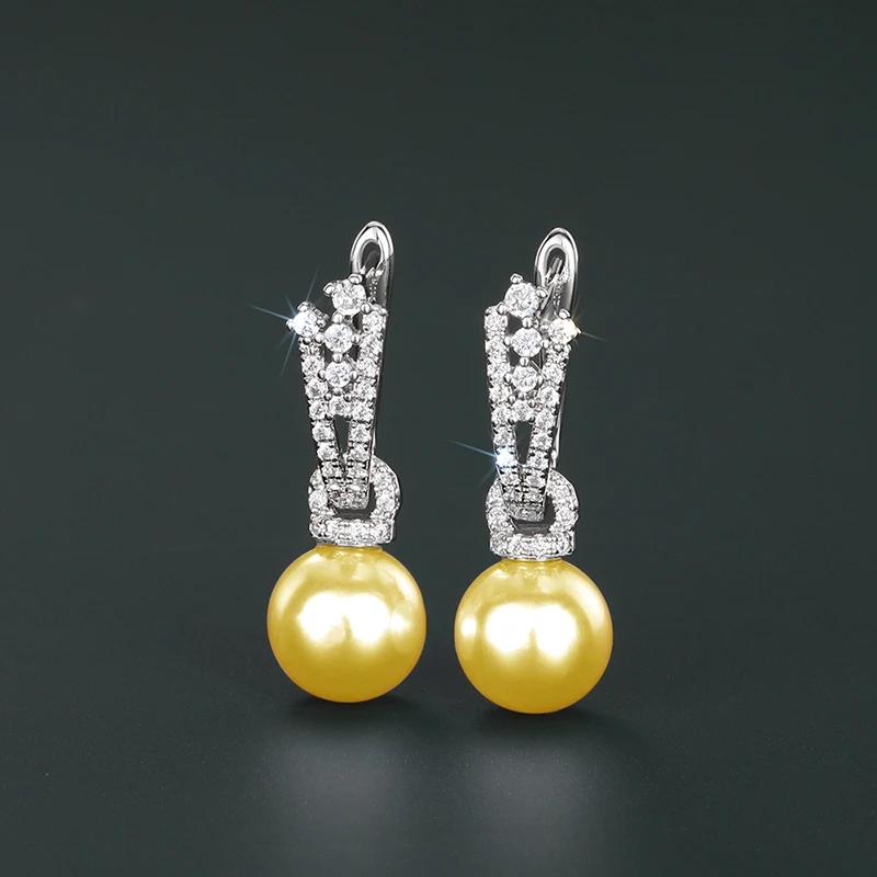 

2026 White/Grey/Yellow Imitation Pearl Drop Earrings Luxury Trendy Hanging for Women Aesthetic Bridal Wedding Zircon