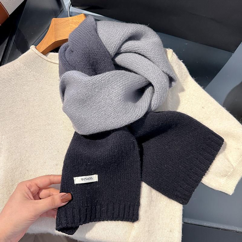 Luxury Winter 100% Wool Knitted Scarf Women Gradient Macaron Cashmere Handkerchief Warm Pashmina Solid Shawl Soft Stole Bufanda