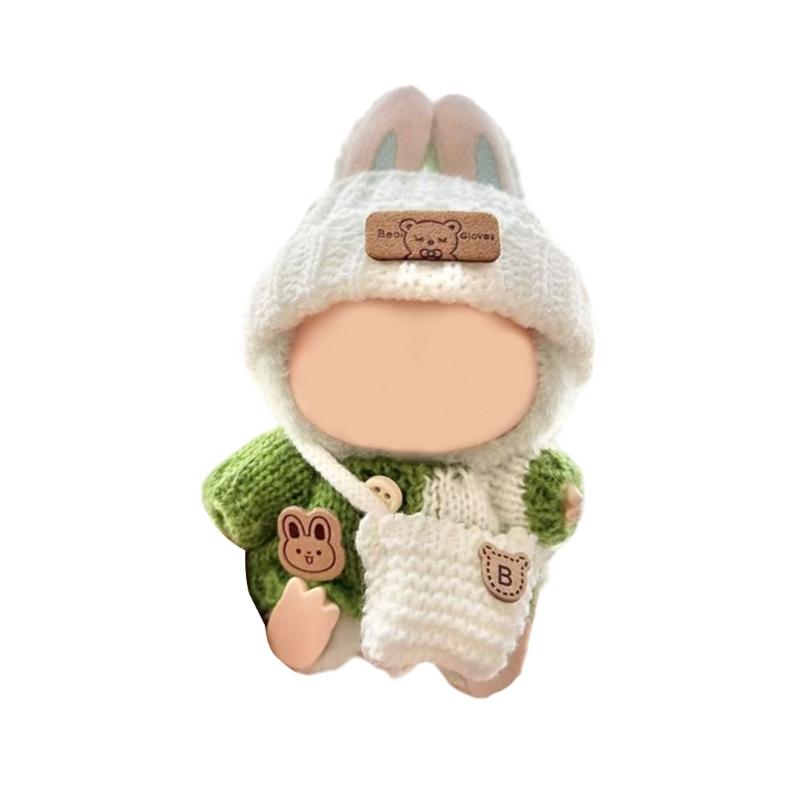 Stilvolles Strickbekleidungsset für 17cm Puppen mit modischem Pullover, Mütze und Tasche. Großartig für Sammler- und Kinderpuppen.