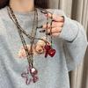 Red Floral Heart Necklace for Women - High-End 2024 Korean Fashion Sweater Chain for Autumn/Winter