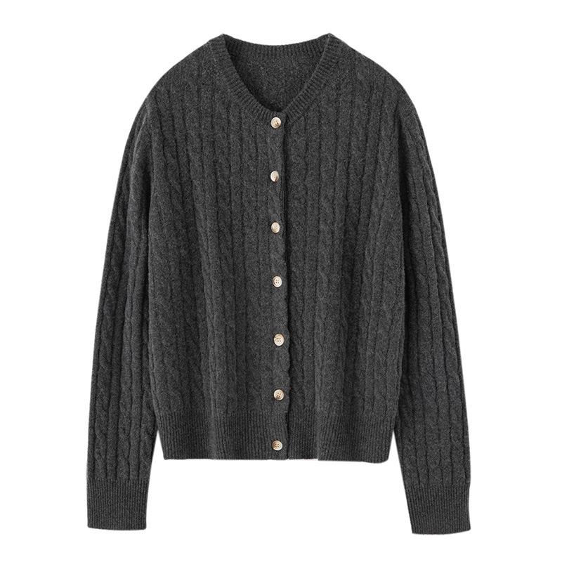 2024 Autumn/Winter Women's Versatile Cable Knit Cashmere Cardigan Sweater