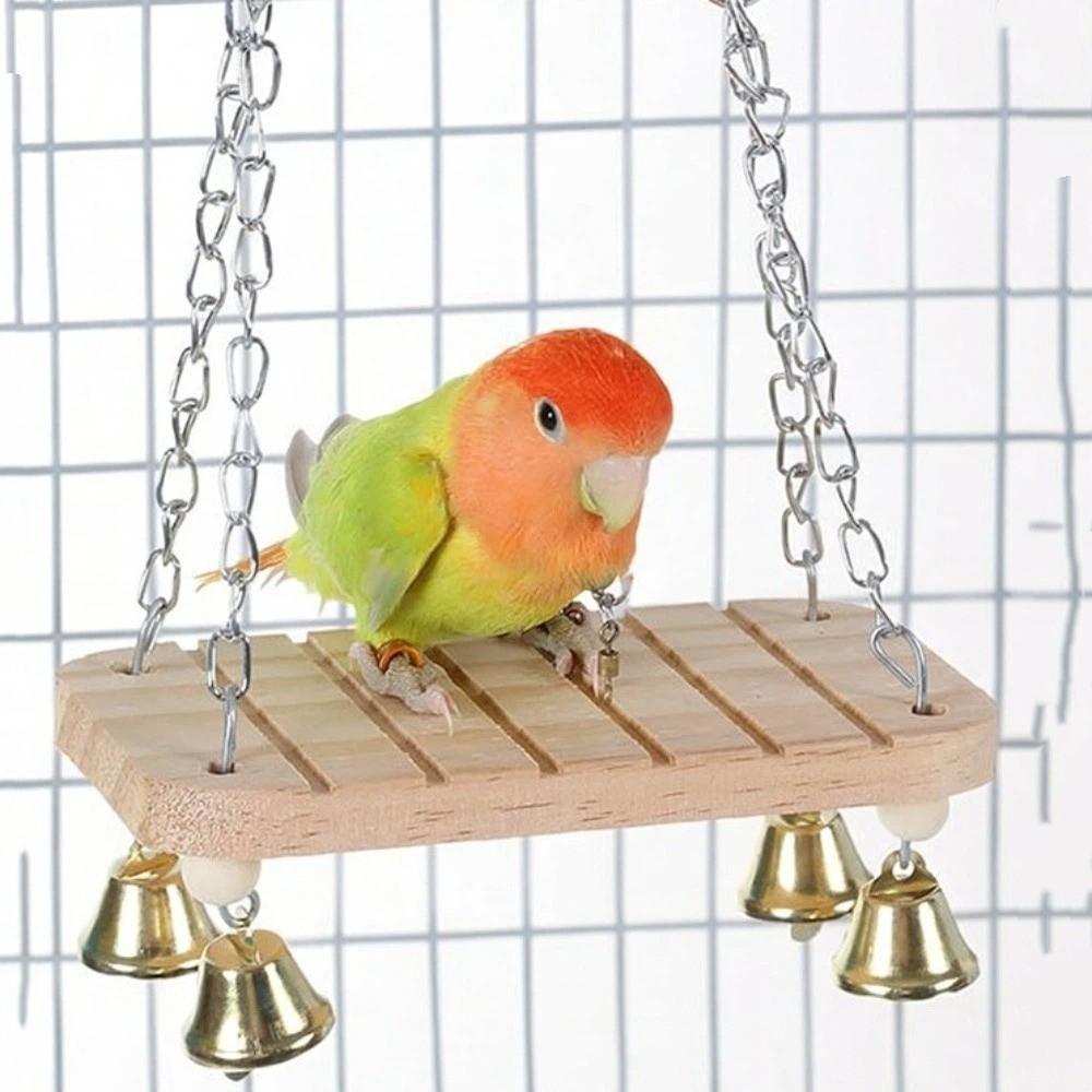 Wooden Bird Hanging Swing with Hook Bird Toy Hammock Parrot Swing Toy Small Pet Entertainment
