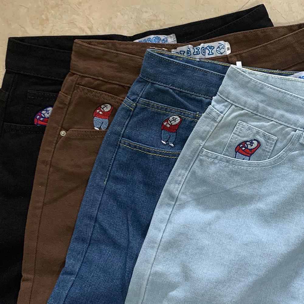Men Jeans Pants Streetwear Gothic Cartoon Blue Baggy Jeans Retro Punk Rock High Waist Denim Trousers