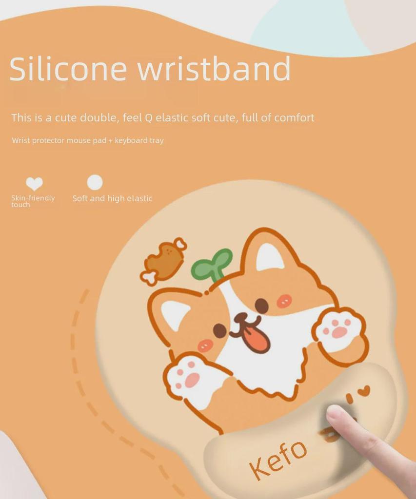 Corgi Puppy Mouse Pad with Wrist Rest for Office and Gaming - Cute Keyboard Hand Support for Small Desks