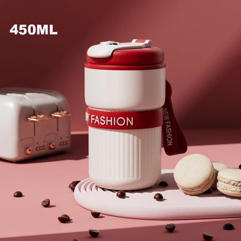 

Новая кружка из нержавеющей стали 316 с керамическим покрытием, кофейная чашка 450 мл, портативная простая полоска, термос для пары, кофейная чашка, бутылка для воды 450ml