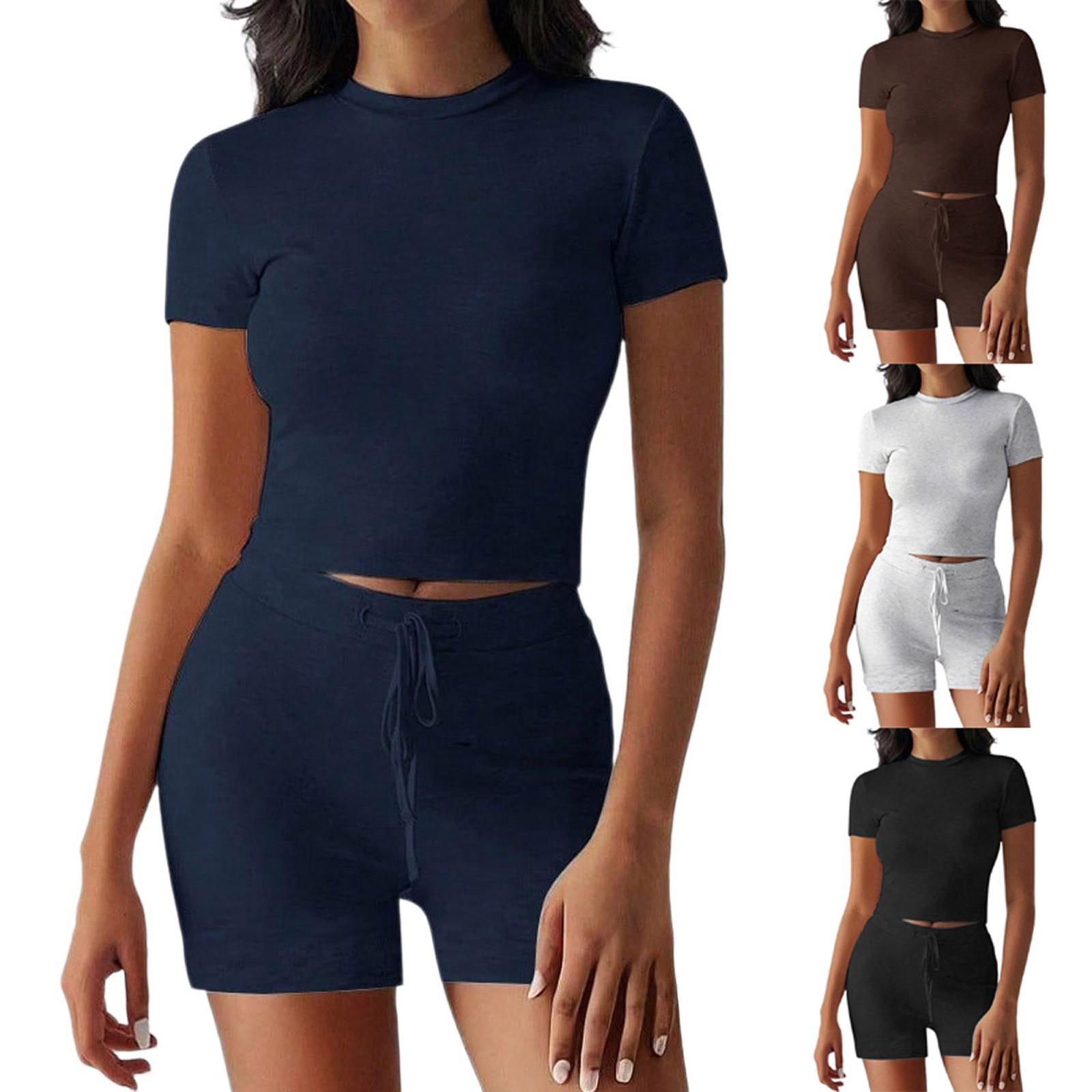 

Women s Women Summer Sleeveless Set Tops Sweatsuit Drawstring Shorts Tracksuit Outfits L чорний