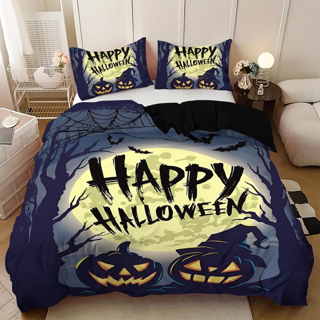 Halloween Theme Bedding Set 3D Printed Duvet Cover Set Skin-Friendly Single Twin Double Size Halloween Decor Duvet Cover Set