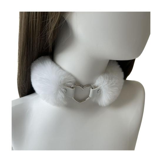 Fluffy Choker Collar Detachable Fuzzy Necklace Alloy Heart Faux Fur Choker Necklace for Women Men Daily Wear Date Parties
