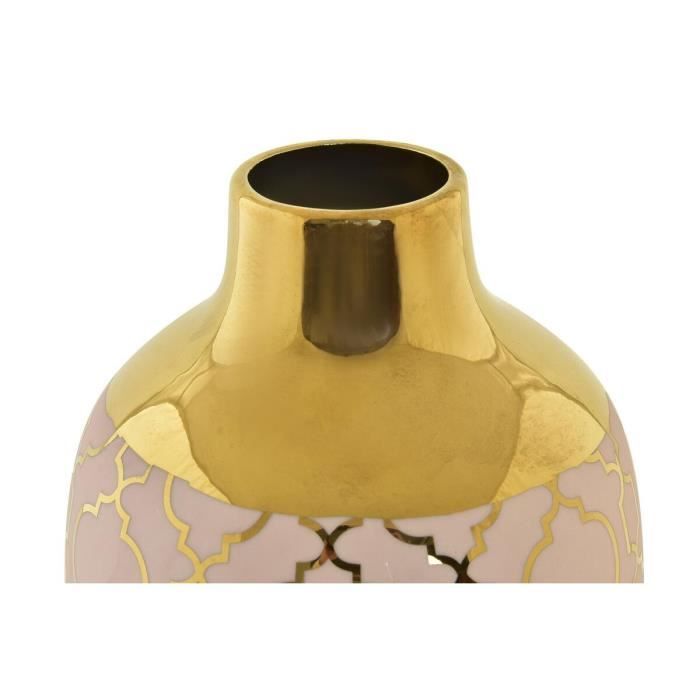 Decorative Vase - Oriental - Pink and Gold Porcelain - 15 X 15 X 41.5 Cm