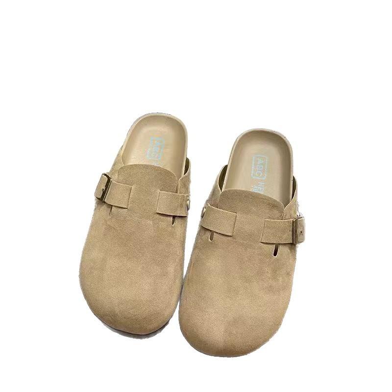 Autumn New Thick-soled Half-drag Women's Retro One-pedal Bag Head Slippers Inner Height-increasing Boken Slippers