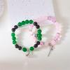 2 Stück Zauberstab Hut Krone Passende Armbänder für Damen Süß Rosa Grün Perlen Handgemachtes Stretch-Armband BFF Schmuck Geschenke
