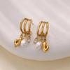 Stainless Steel Pearl Heart Earrings - Luxury Multi-layer Claw Studs for Women