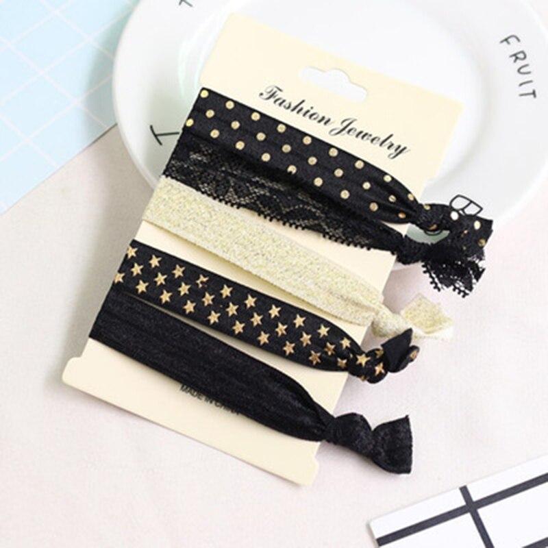 5/6Pcs Printed Knot Hair Tie Rope Set Bracelet Women Hair Ring Colorful