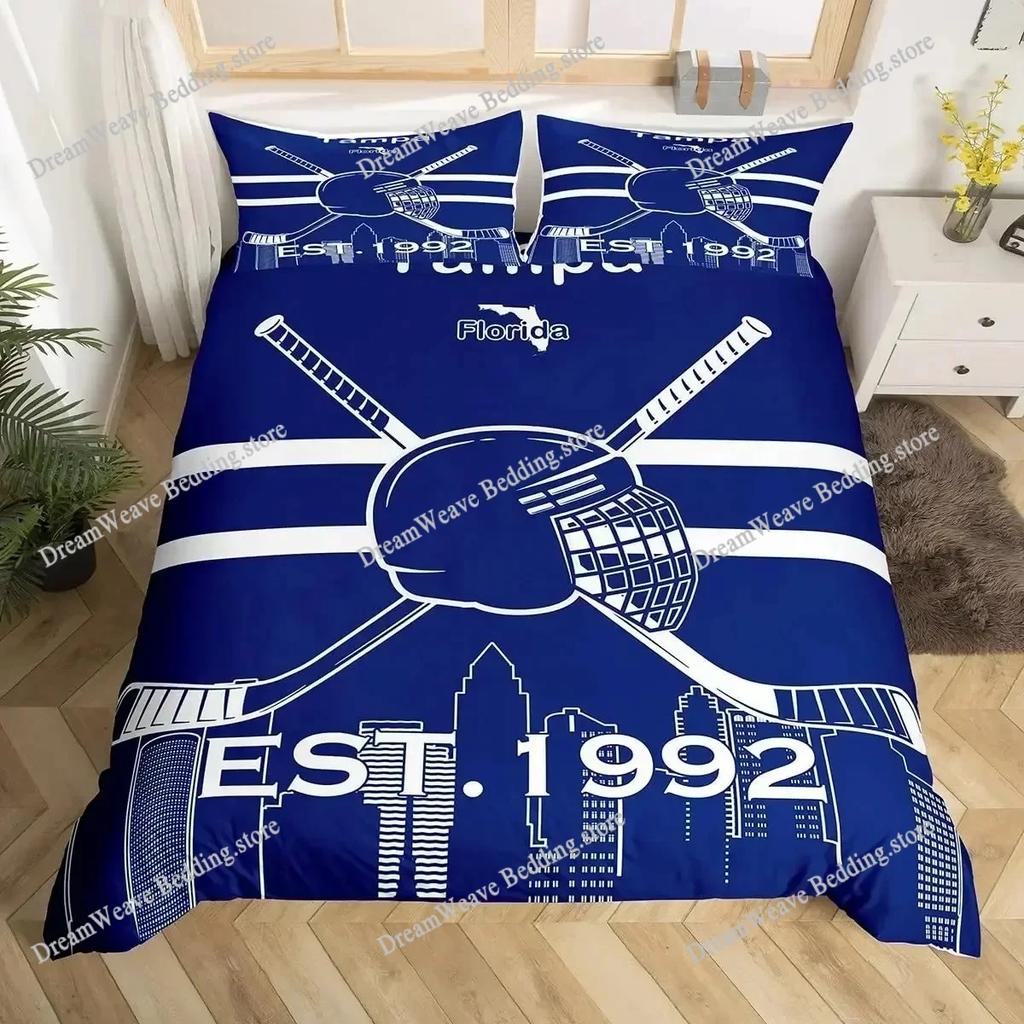 Ice Hockey Duvet Cover Helmet Skates Comforter Winter Ice Sports Games Bedding Set for Boys 3D Print Polyester Quilt Cover