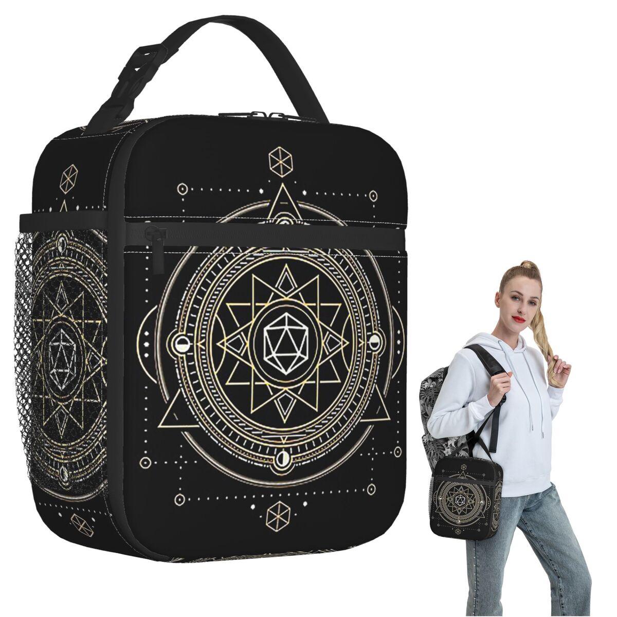 Polyhedral D20 Dice Sacred Symbol Of The Occulti Insulated Lunch Bag for Women Children Food Boxes Thermal Lunch Box Tote One Size