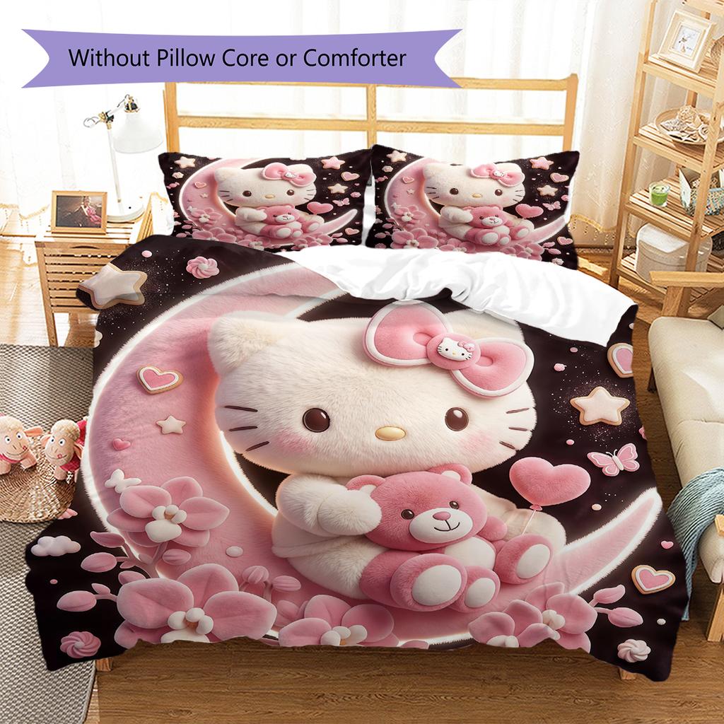 Hello Kitty Pink Pattern Bedding,Quilt Set Quilt Cover Pillowcase Home Birthday Gift(1 * duvet cover + 2 * pillowcase, without core)