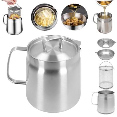 Ölsieb-Topf 304 Edelstahl Ölfilter Große Kapazität Ergonomischer Griff Fettauffangbehälter mit Sieb für die Heimküche 2L