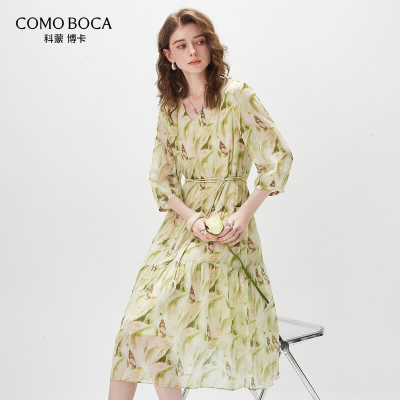 Komong Boka Mulberry Silk Tassel Print Dress XL