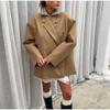 Casual Suit Blazer Coat Women Oversized Double Button Notched Side Slit Jacket Female Autumn Office Shoulder Pads Lady Tops