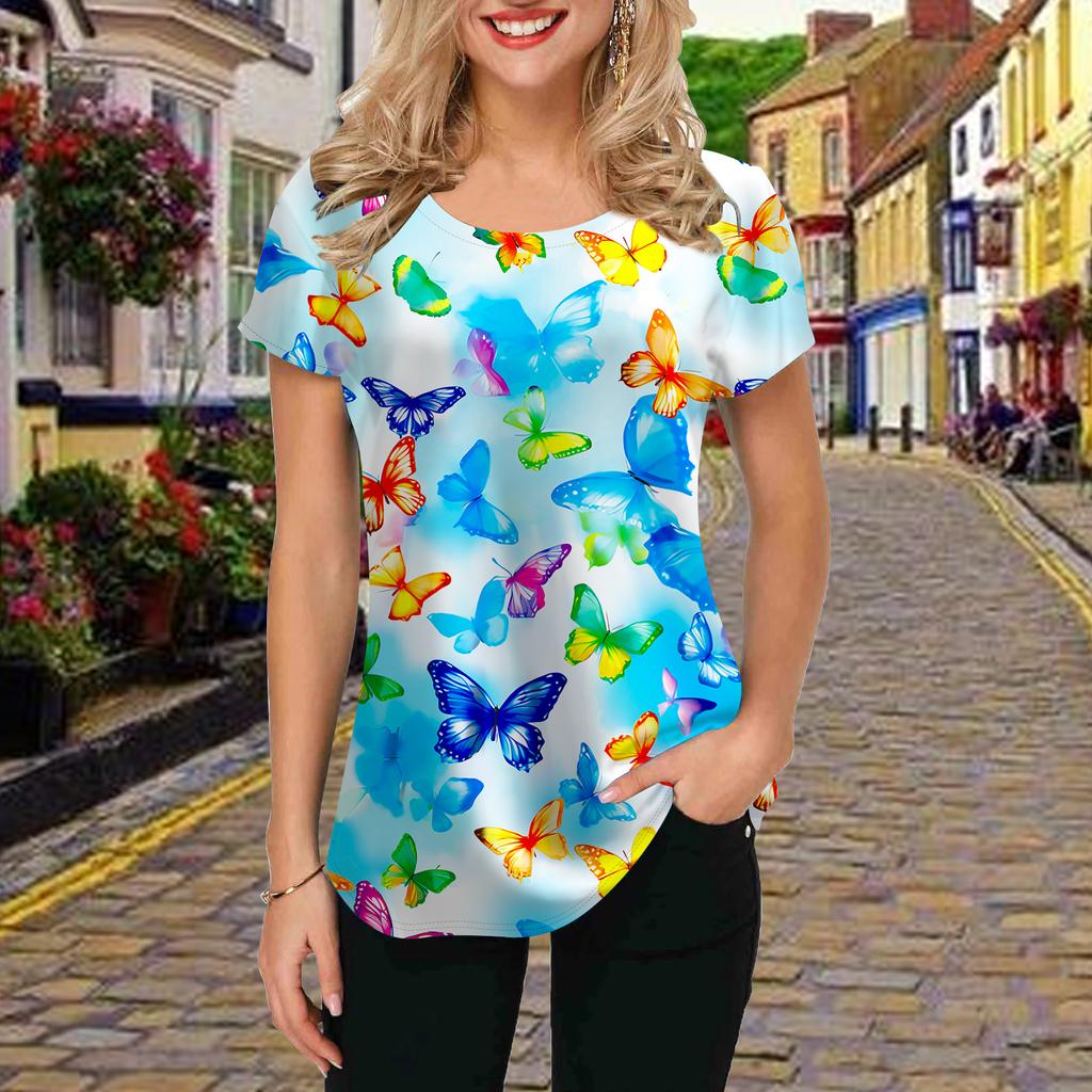 Fashion Women Rainbow Butterfly Print T Shirt Funny Casual O-neck Short Sleeves T-shirt Summer Female Tee Shirt