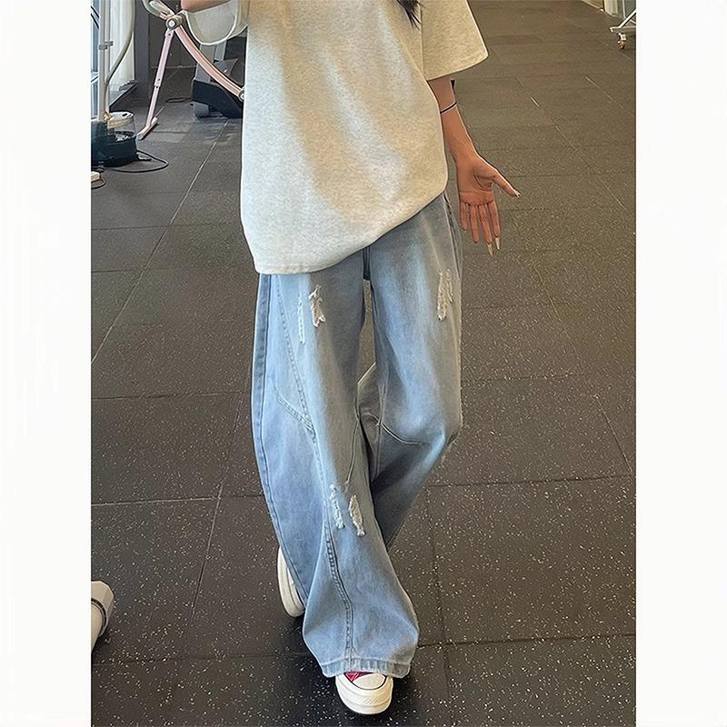 Джинсы JYL мужские клеш винтажные рваные летние свободные широкие штанины уличный стиль деним L янтарь