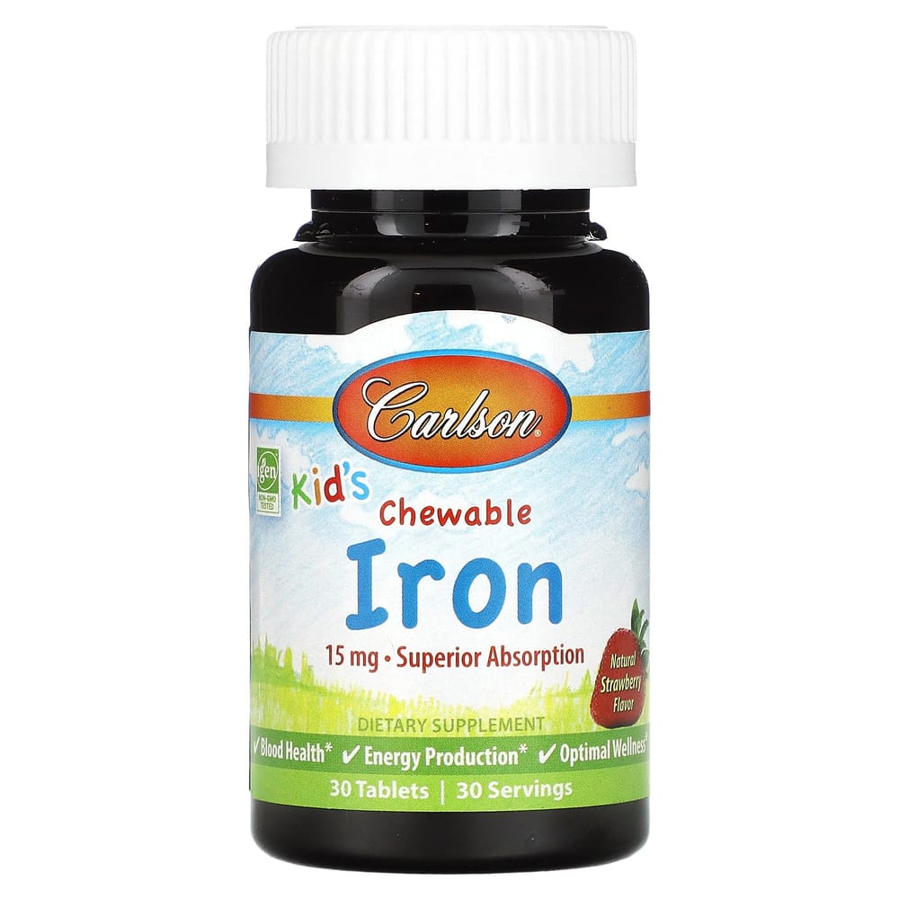 Carlson Labs Kid's Chewable Iron Strawberry Flavor 15mg 30 Tablets