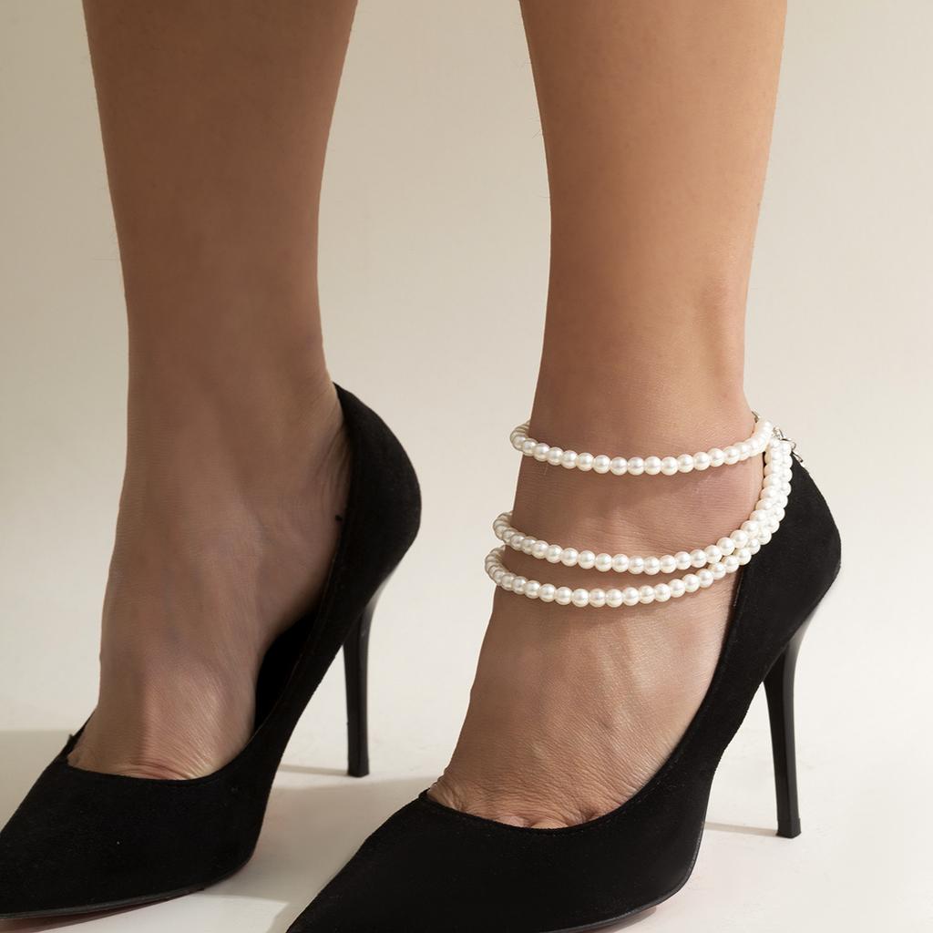 Holiday style woven pearl multi-layer fashion handmade anklet versatile geometric sequins fringed ethnic style anklet
