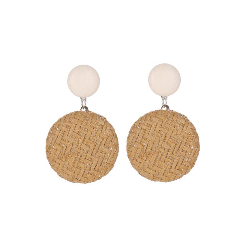 Fashion Boho Retro Button Earrings National Wind Weave Grass Paper Round Earrings Jewelry KTJ