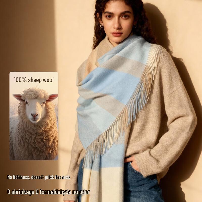 Wanwusheng Women's Elegant 100% Wool Plaid Scarf & Shawl