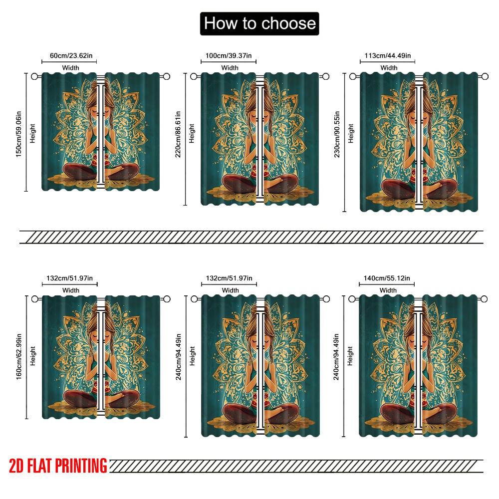 2pcs,2D Plane Printing Pattern Curtains Mandala Meditation Durable 100% Polyester Fabric (without Rod) Gifts Use for Bedroom