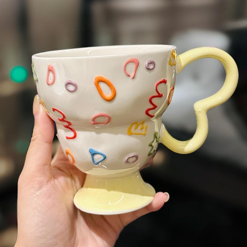 Creative Embossed Letter Crown Goblet Niche Design Ceramic Mug Office Coffee Cup Souvenir