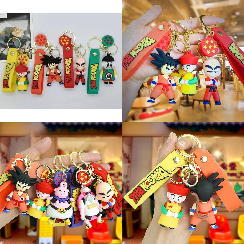 Cute Cartoon Dragon Ball Z Pvc Keychain Accessories Fun Durable Rubber Keyring For Goku Gohan Tien Buu Master Roshi