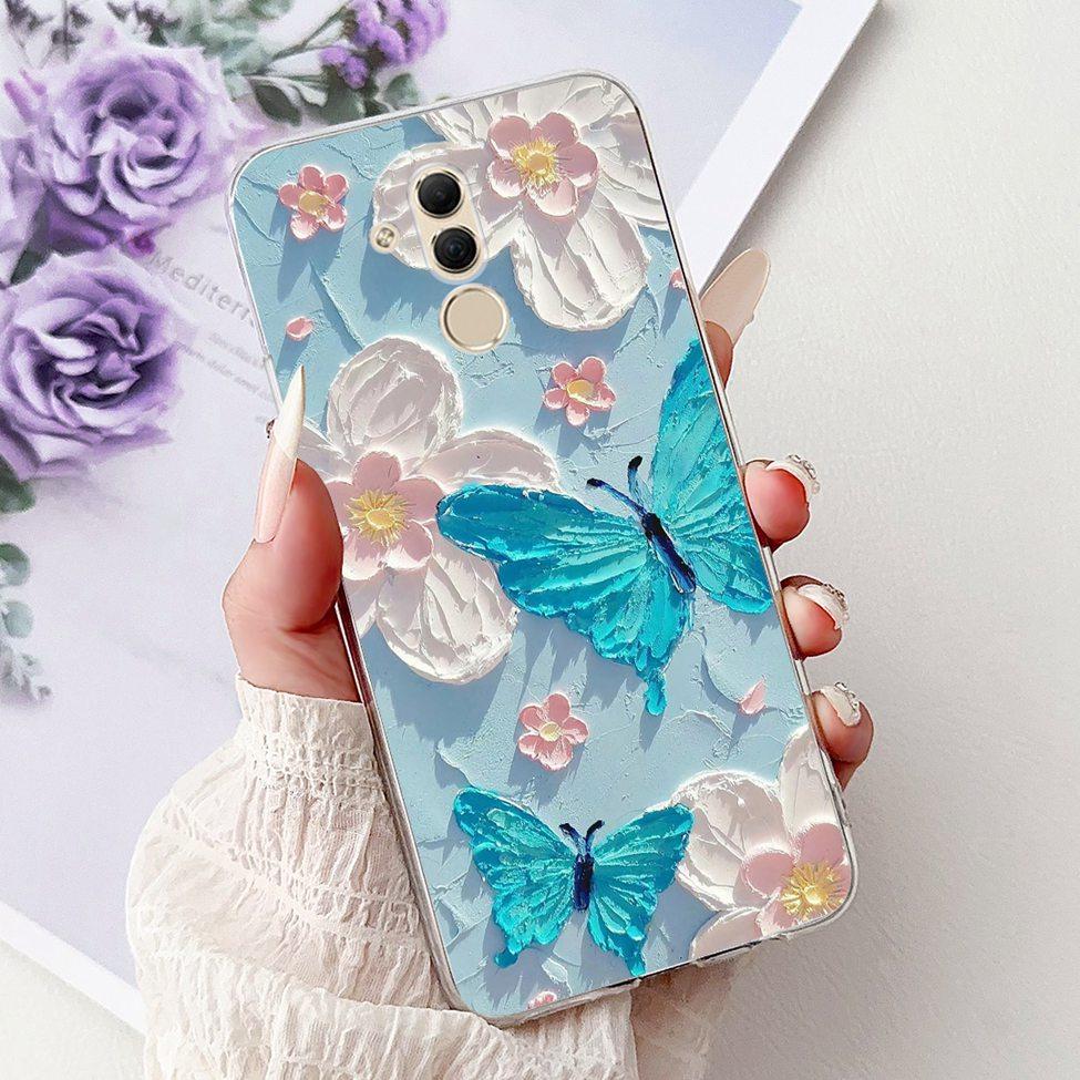 Clear For Huawei Mate 20Lite SNE-LX3 INE-LX2 Back Cover For Huawei Mate 20 Lite Case Cute Cartoon Cat Luxury Flowers Funny Funda