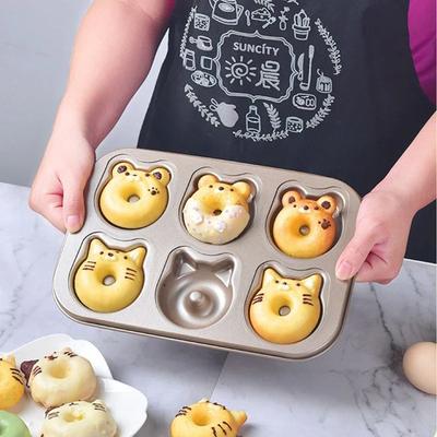 6cup Donut Kreslený Medvěd Pečicí Nástroje s Formou na Pečení Čokoládového Koláče Nepřilnavá Forma na Koláč Forma na Madeleine Forma na Mini Donuty Muffinová Forma
