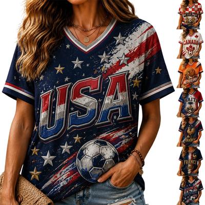 Dames V-hals Korte Mouw T-shirt Voetbalfan Shirt Kroatië Nationale Team Print Casual Losse Pasvorm Top