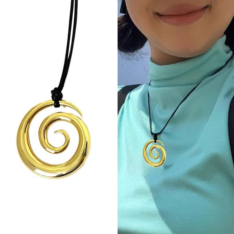 Fashionable Autumn Winter Spirals Pattern Necklace Metal Pendant Sweater Chain Fashion Accessory for Everyday Wear