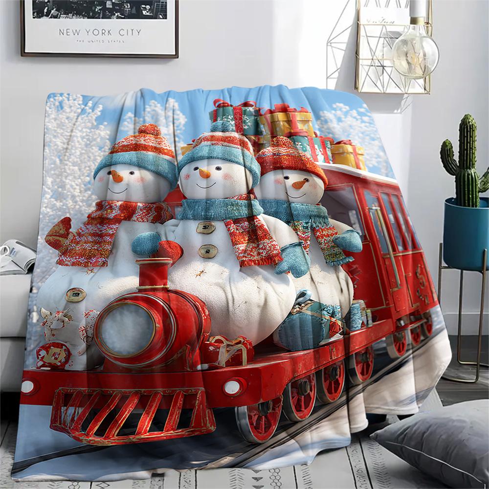 Snowmen Print Flannel Blanket, High Quality Comfortable for All Seasons, Home Decor, Warmth and Comfort, Perfect for Christmas Gifts